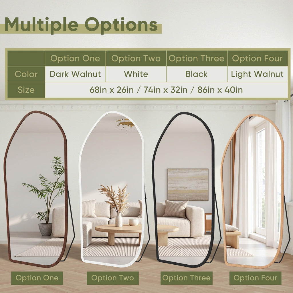 Full Length Mirror, Oversized Floor Mirror with Solid Wood Frame, Large Standing Mirror Living Room, Wood Art Style