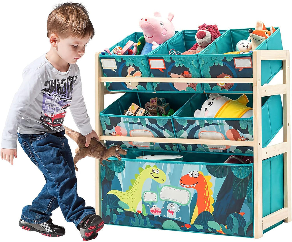 Toy Storage Organizer 6 Bins Wood Shelf with Dinosaur Design | toy rack storage bin organizer wooden bookshelf
