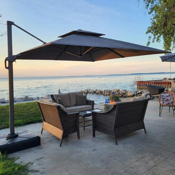 Outdoor Patio Umbrella - 10ft Cantilever Umbrella Heavy Duty Offset Umbrellas with Stand - GRAY