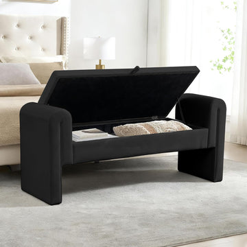 Velvet Bench End of Bed, 60.5- inch Upholstered Button Tufted Ottoman Bench with Rolled Arms, Button-Tufted Ottoman