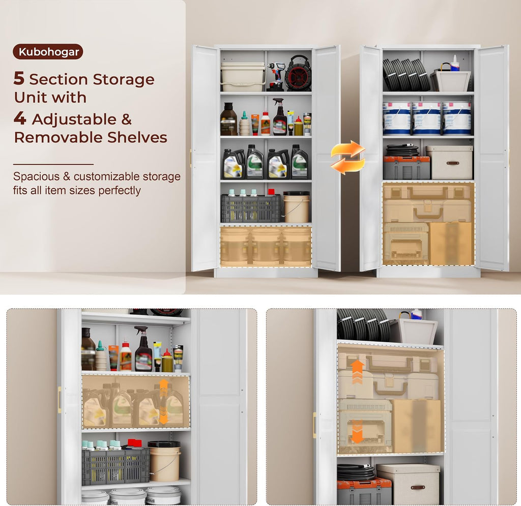 71" Tall Metal Kitchen Pantry Cabinet, Storage Cabinet with Doors | Kitchen Cabinet with 4 Adjustable Shelves, Food