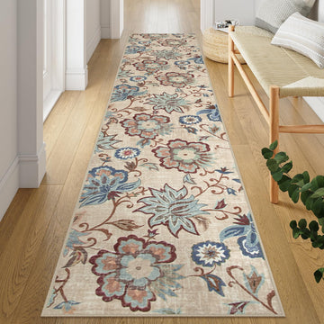 Floral Kitchen Runner Rug Washable, 2.5x10 Vintage Runner Rug Ultra Th Rugs Non Slip, Paisley Foldable Beige Rug