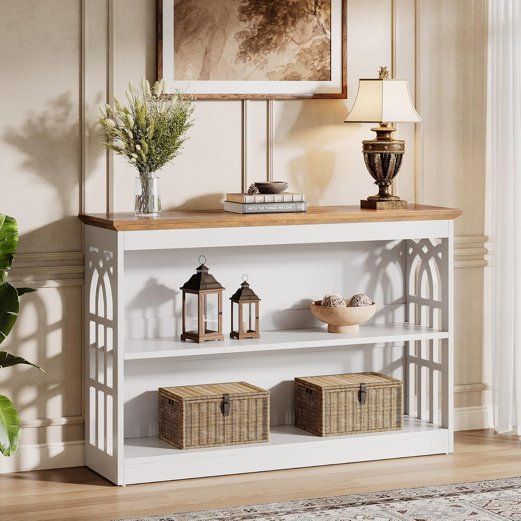 Modern Console Table , 41.34-Inch White Sofa Table Behind The Couch with 3-Tier Storage, Narrow Hallway Furniture