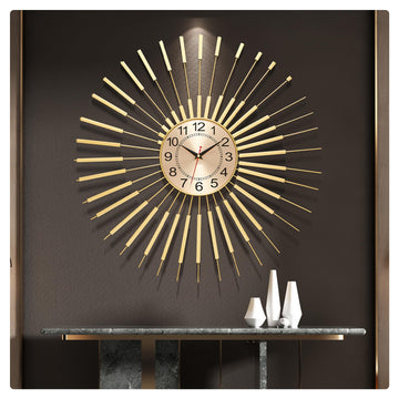 Large Wall Clocks Decor 24 Inch Gold Starburst Wall Clock, Silent Non-Ticking Metal Wall Clocks Battery Operated, Mid