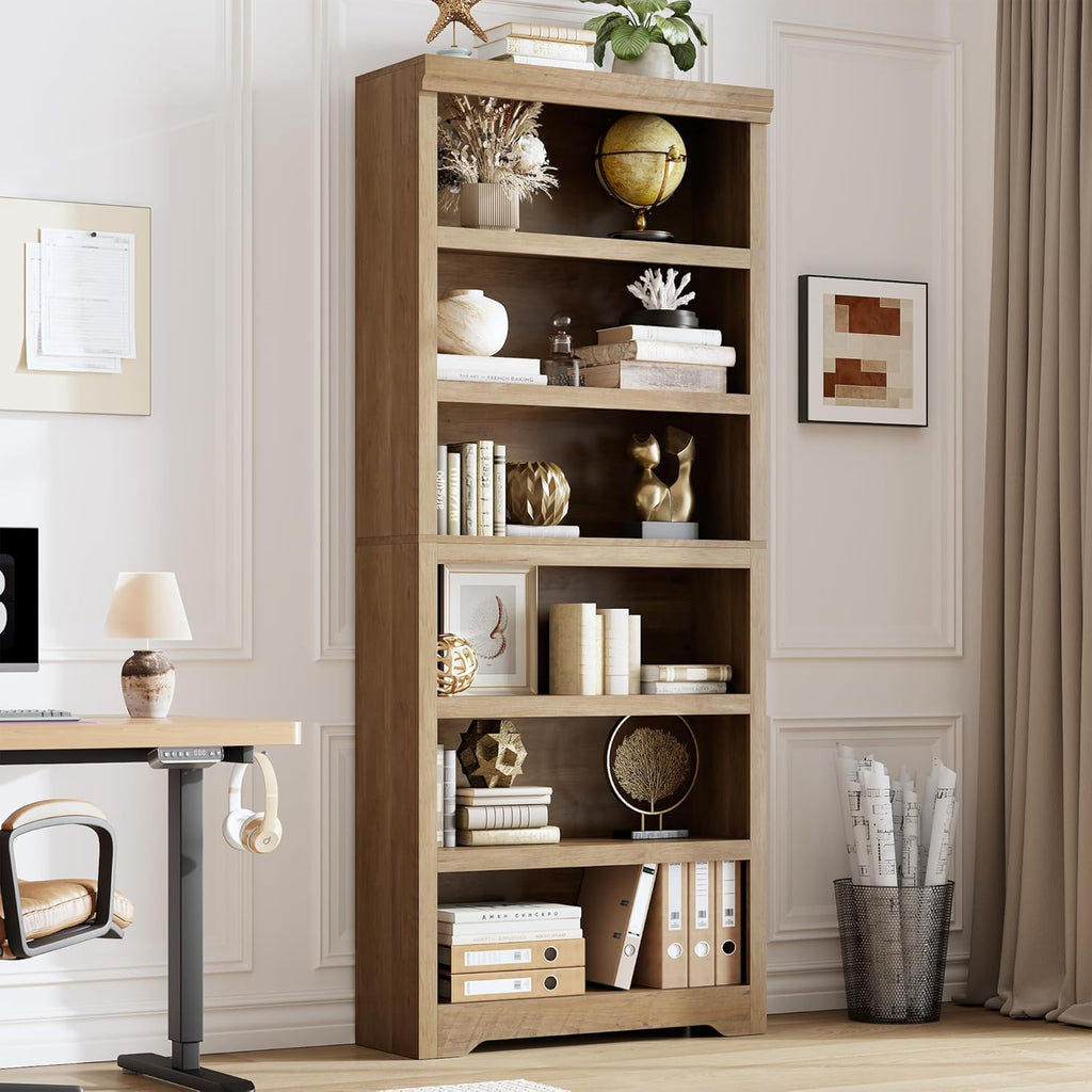 6 Tier Bookshelf, 75" Tall Farmhouse Bookcase