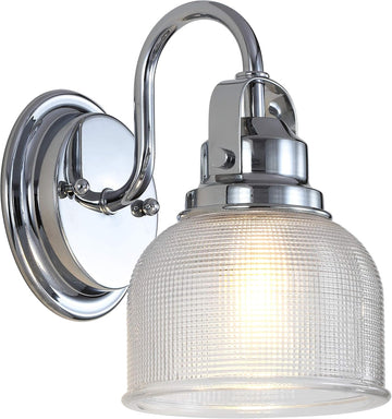 Virginia 1-Light Bath Vanity Light 5.75", Chrome | Metal Wall Sconce, Clear Glass Textured Bell Shade, Dimmable, For