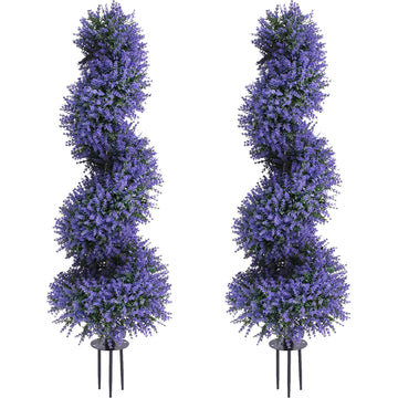 3ft Artificial Topiary Spiral Trees with Lavender Set of 2 High End Outdoor Realistic Fake Bushes Lilac Shrubs