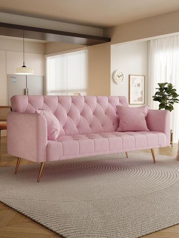 71 INCH Loveseat Sofa with Adjustable Backrest, Upholstered 2 Seater Velvet Couch Bedroom Office Apartment, Pink
