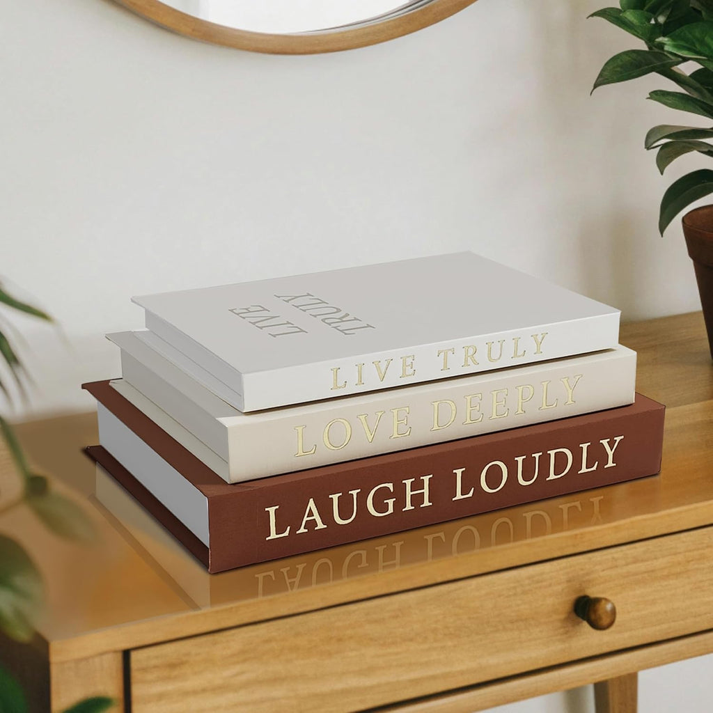 Aesthetic Decorative Books, Set of 3 Linen Faux Books for Decoration | Fake Book Boxes with Storage Space, No