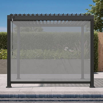 111S Round 10'x10' Metal Louvered Pergola with 10FT Shade Screen for Outdoor,Deck,Lawn,Garden,Backyard and Patio，Charcoal