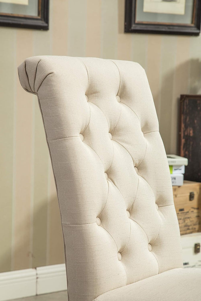 Solid Wood Tufted Parsons Dining Chair (Set of 2), Tan