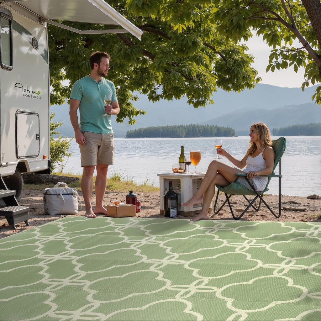 Sage Green Outdoor Plastic Straw Rug Waterproof, Clearance Reversible Camping Mats, 9x12 Large Outdoor Area Rugs with