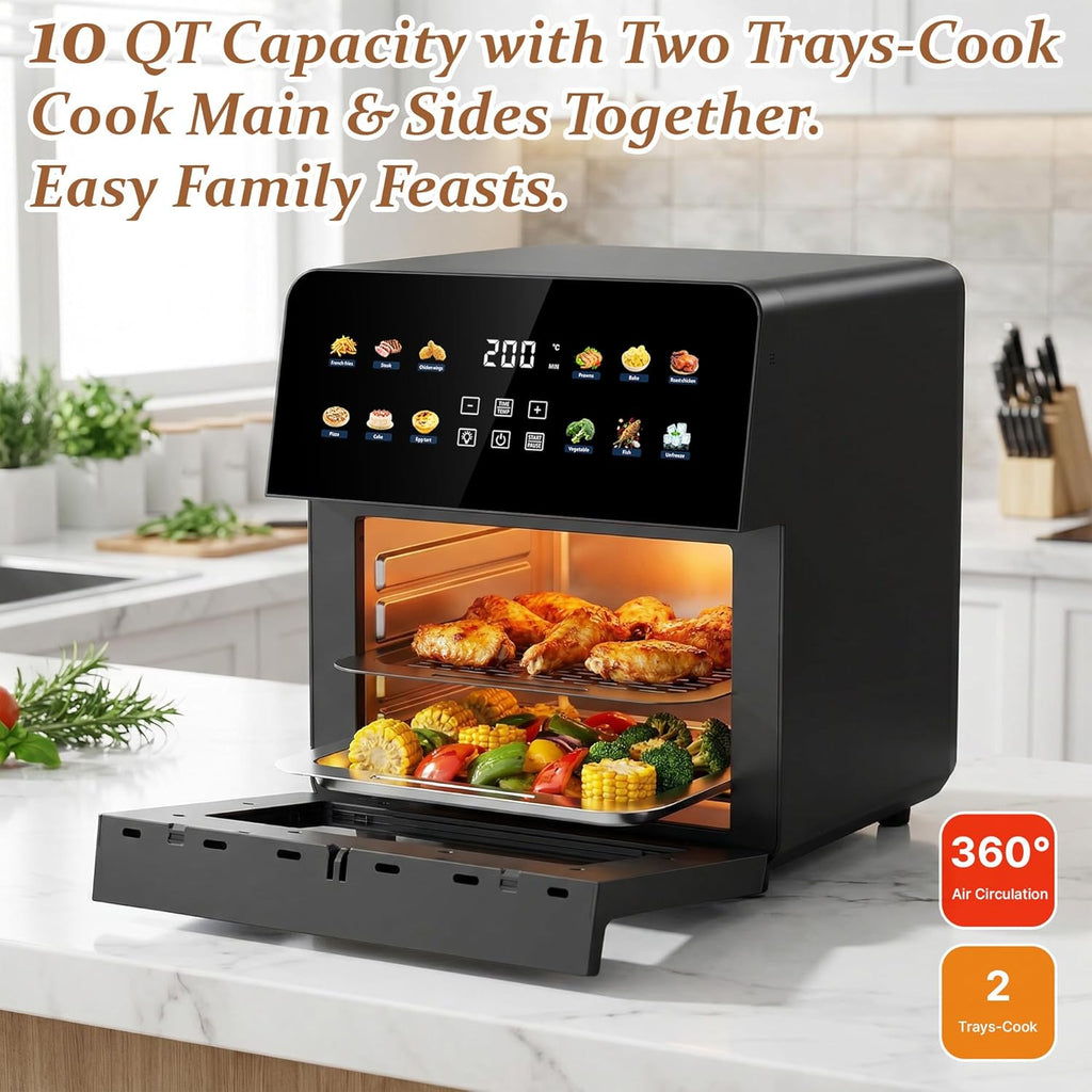 12QT Air Fryer Oven, 8-in-1 Air Fryer Toaster Oven Combo with 8 Presets, Family Size Countertop Oven with 2 Baking