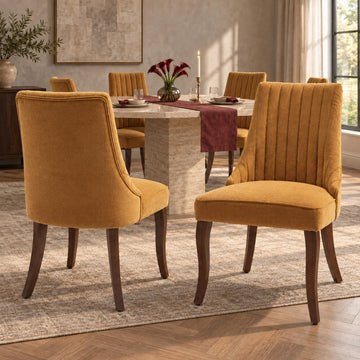 Gold Mid Century Modern Set of 6, Modern Kitchen & Dining Room Chairs Set of 6, Upholstered, Linen Kitchen Chairs