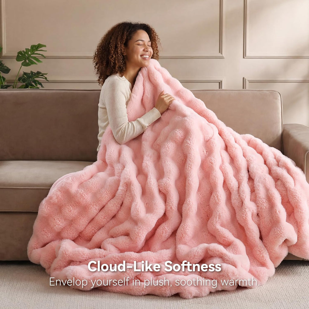 Faux Fur Throw Blanket, Fluffy Plush Fuzzy Throw, Thick Lightweight Warm Blanket, Luxury Aesthetic Gift for Women