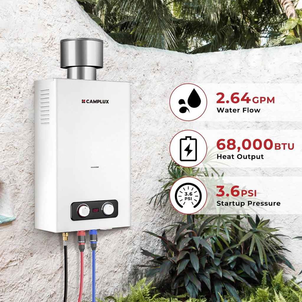 2.64 GPM Portable Tankless Water Heater, Outdoor Propane Water Heater with 4.33" S/S Rain Cap, for Camping, Cabin