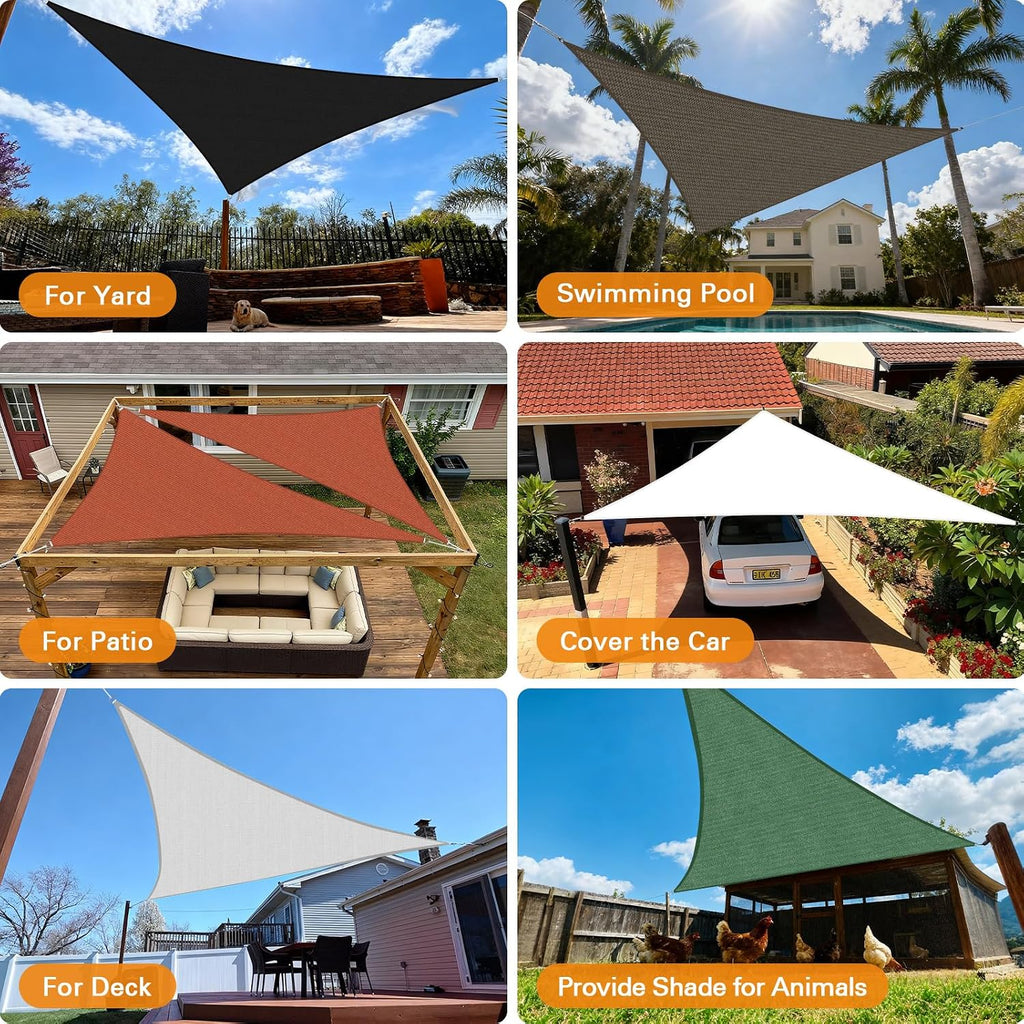 Sun Shade Sail 6' X 8' X 10' Dark Green Triangle Canopy Awning Fabric Mesh 95% UV Blockage, Water & Air Permeable
