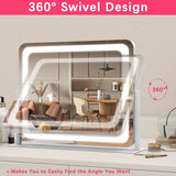 Large Vanity Mirror with Lights, 22"x17" Lighted Makeup Mirror for Desk, 3 Color Dimmable LED Lights, Smart Touch