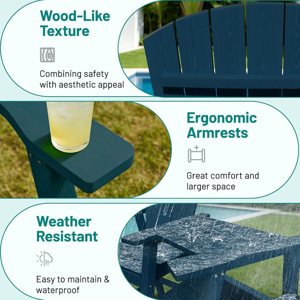 Tall Adirondack Chairs Set of 2 with Double Connecting Trays, Navy | HDPE Bar Height Outdoor Chairs with Umbrella