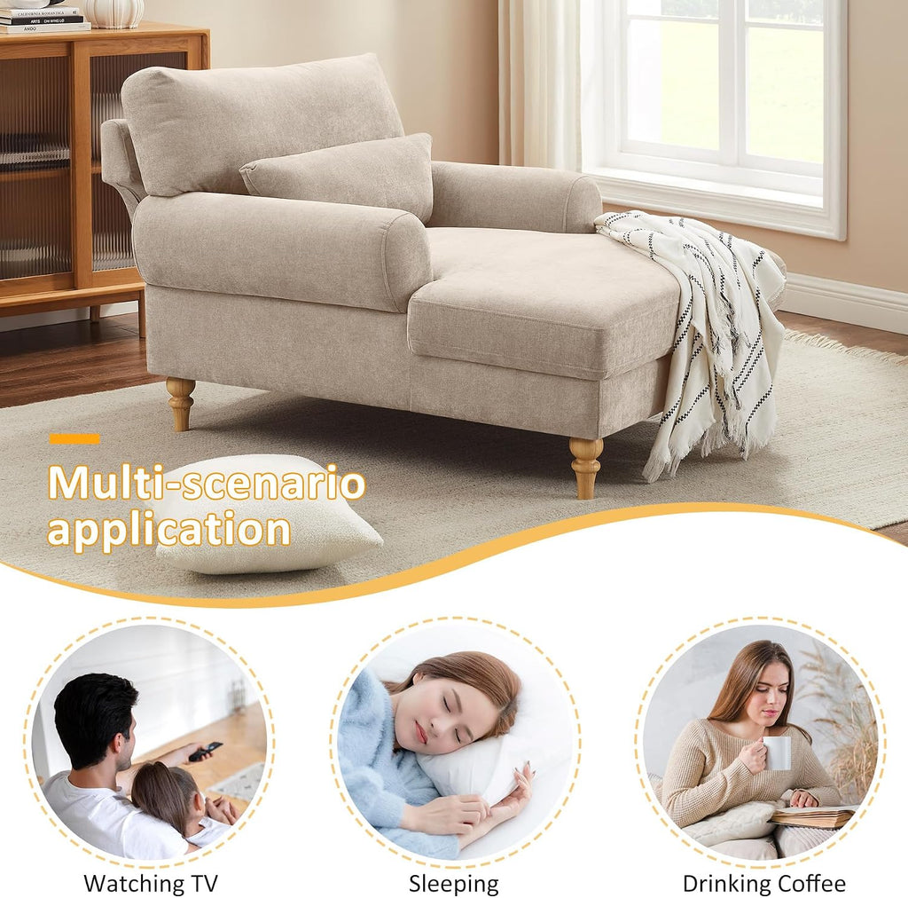 Modern Chaise Lounge Chair with Adjustable Backrest, Upholstered Indoor Leisure Sofa Recliner, Oversized Accent Chair