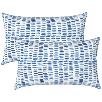 Set of 2 Patio Lumbar Pillows, 12"x20" Fade Resistant Outdoor Lumbar Pillow with Inners, Fluffy Decorative Garden