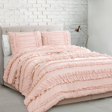Belle Comforter 4 Piece Set Blush - Ruffle Bedding Set - Cute Comforter - Coquette Decor - Bedding