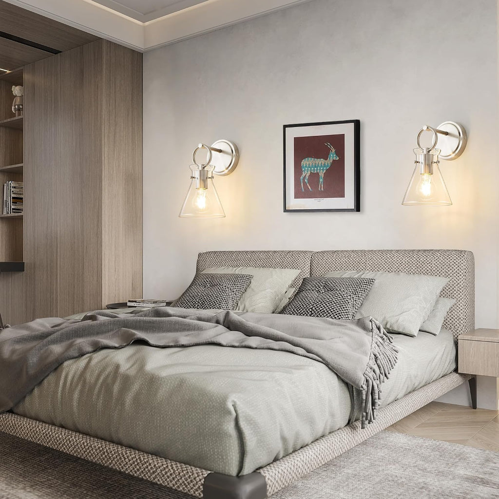 Wall Sconce 6" Clear Glass Shade Nickel 1 Pack | Modern Vanity Light Fixtures, Hardwired Wall Mount Lighting