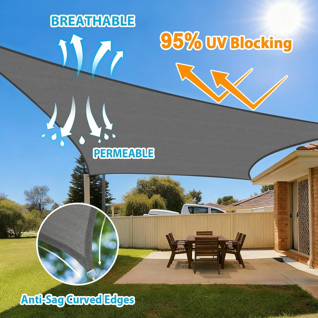 Sun Shade Sail 20'X20' Rectangle Dark Grey Heavy Duty UV Protection Breathable Canopy Lawn Garden Outdoor Use