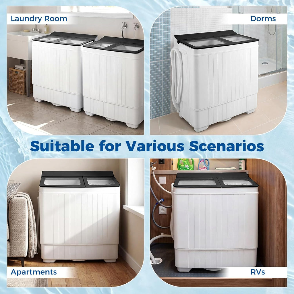 Portable Washing Machine, 26LBS Twin Tub Mini Compact Laundry Washer Spinner Combo with Drain Pump, 18Lbs Washer and 8Lbs Spinner for Apartments, RVs, Dorms, Gray+White