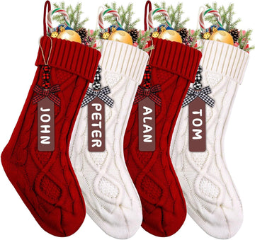Christmas Stockings,18′′ Personalized Cable Knitted Stocking - Set of 4