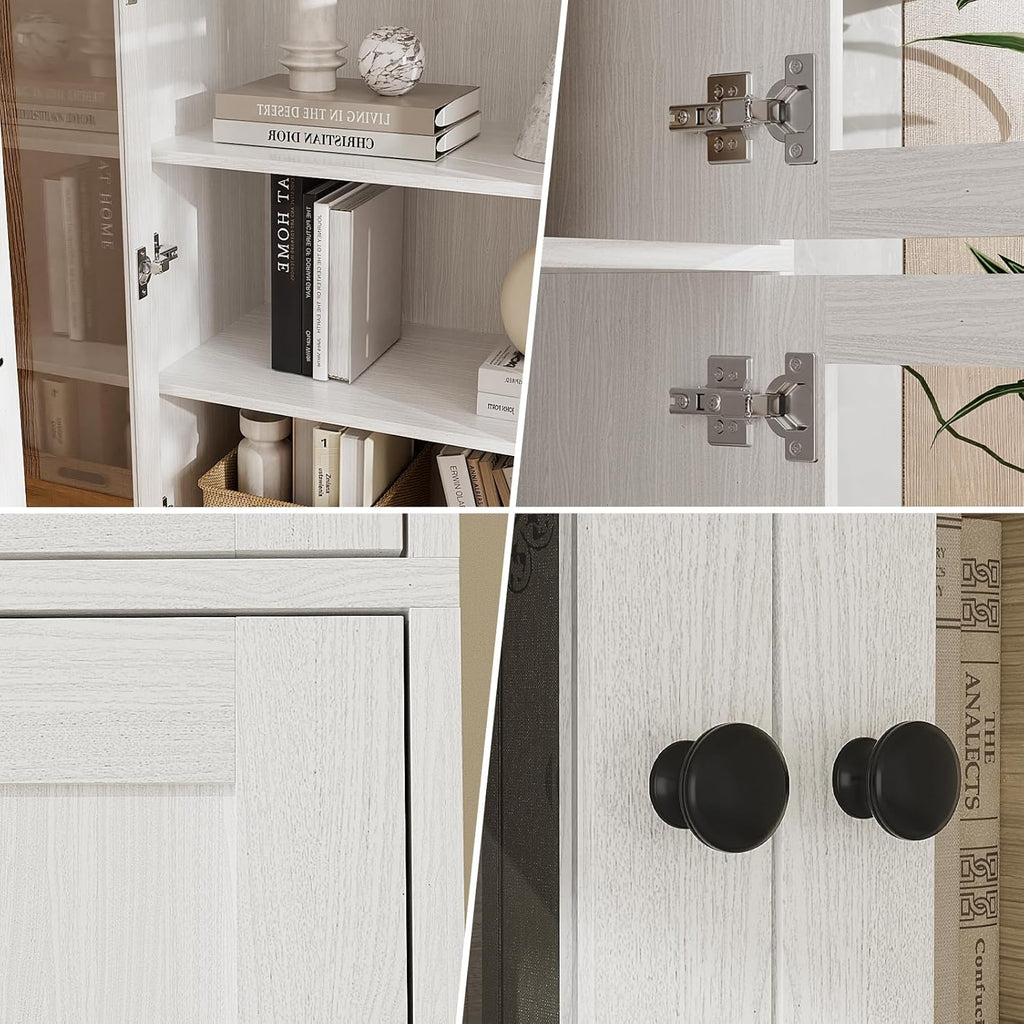 85.5" Tall Bookshelf Single Pack - Half Glass Door Design, White 7 Tier Book Shelf, Curio Cabinets with Storage