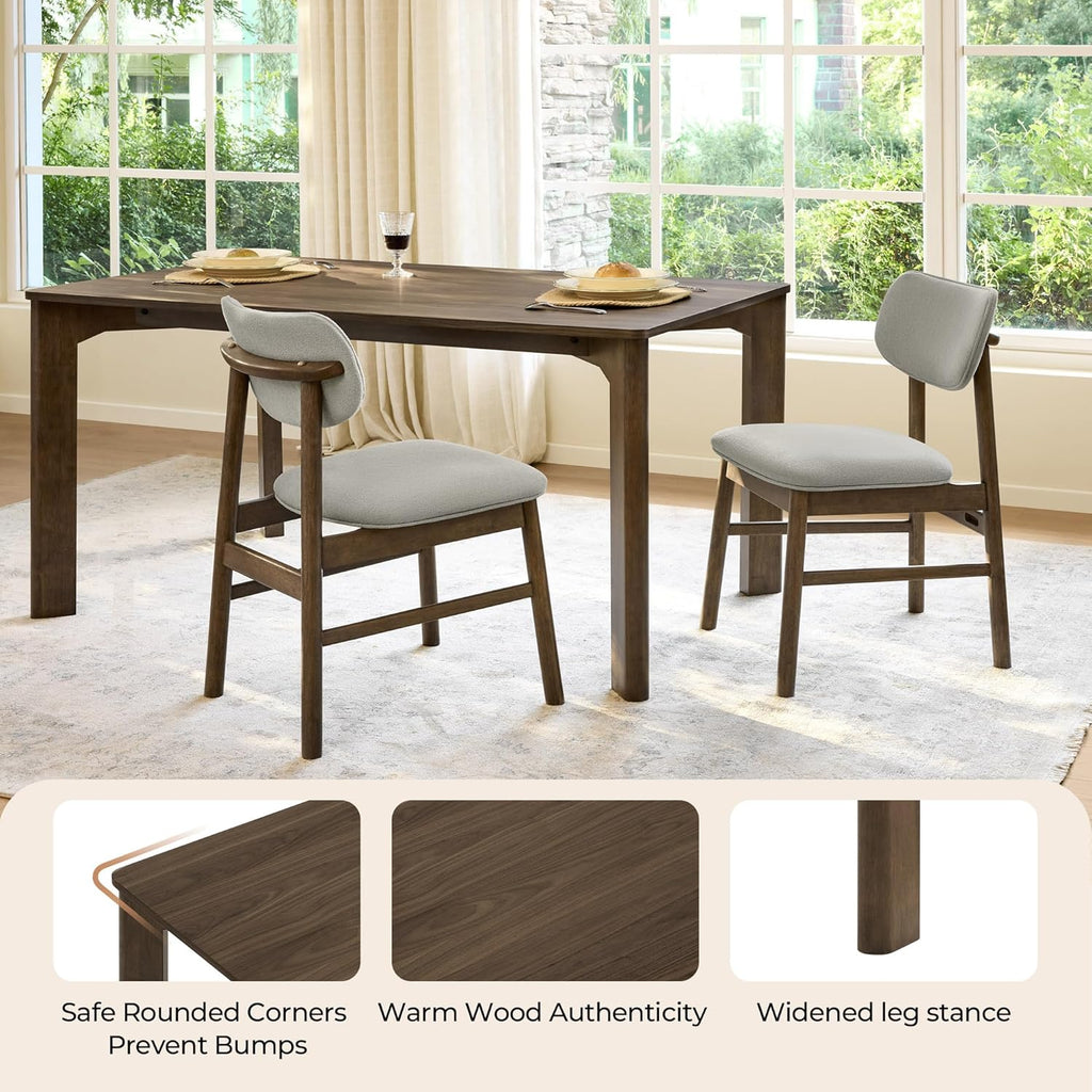 59" Mid Century Modern Dining Table for 6, Rectangle Wood Kitchen & Dining Room Table, Solid Rubberwood Frame, Walnut