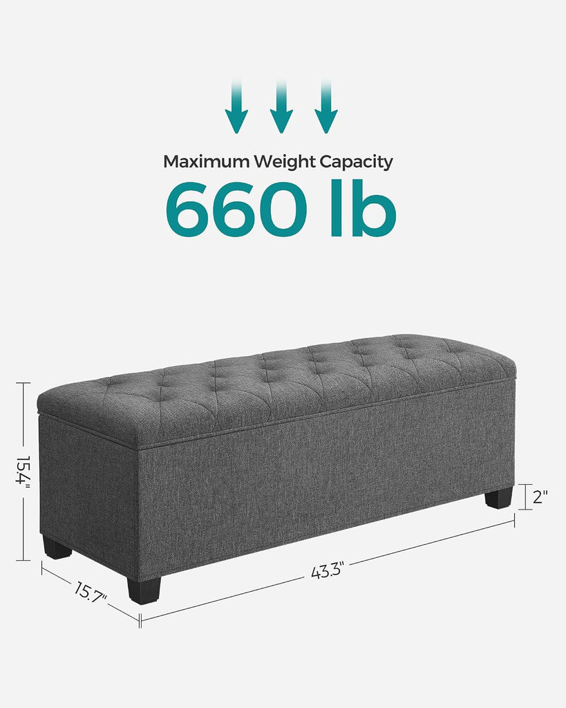 Storage Ottoman Bench, Foot Rest with Legs, 15.7 x 43.3 x 15.7 Inches, End of Bed Bench, Storage Chest, Load up to