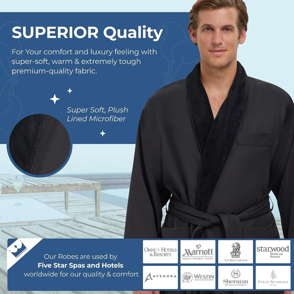 Unisex Plush Lined Microfiber Bath Robe | Soft Shell with Polyester Lining, Resort-Grade Hotel & Spa Robe with Pocket
