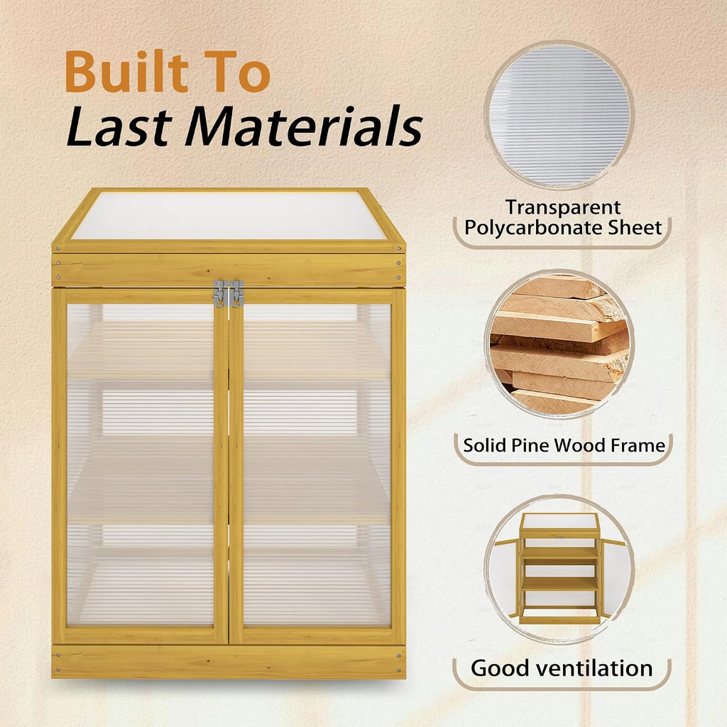 Outdoor Garden Greenhouse Cabinet with Polycarbonate Panels and Adjustable Shelves - Cold Frame Mini Greenhouse for