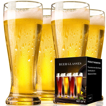 Beer Glasses Set of 4, 14 fl oz Tall Pilsner Wheat Pint Glasses