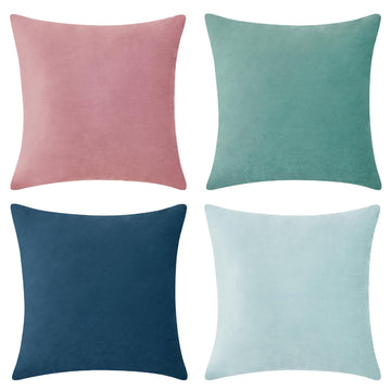 Decorative Throw Pillow Covers Cushion Cases, Set of 4 Soft Velvet Modern Designs, Mix and Match Decor, Pillow
