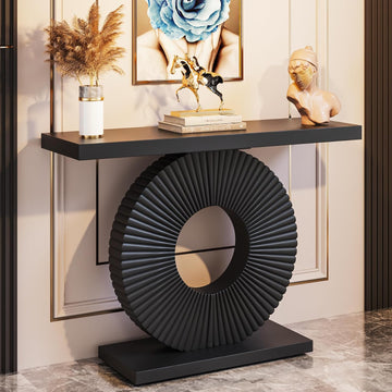 Modern Console Table with Geometric Base, 40 inch Wood Entryway Table Sofa Table Narrow Long, Contemporary Accent