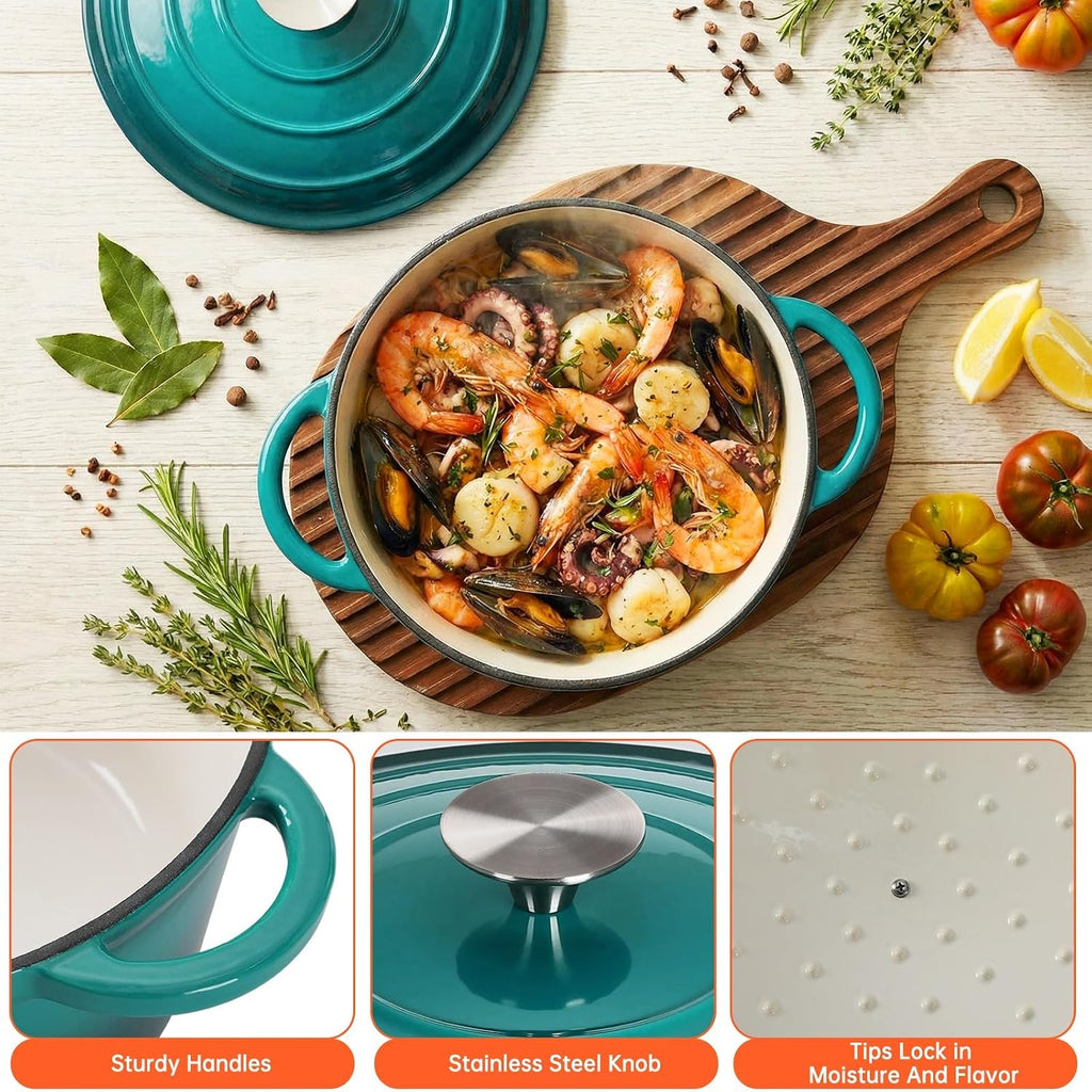Enameled Cast Iron Cookware Set, 7Pcs Cast Iron Pots and Pans Set | Gas/Induction Dutch Oven Set, 7 Piece Set of