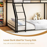 Bunk Bed Twin Over Full, Metal Bed Frame with Safety Guardraild for Boys Girls, Junior