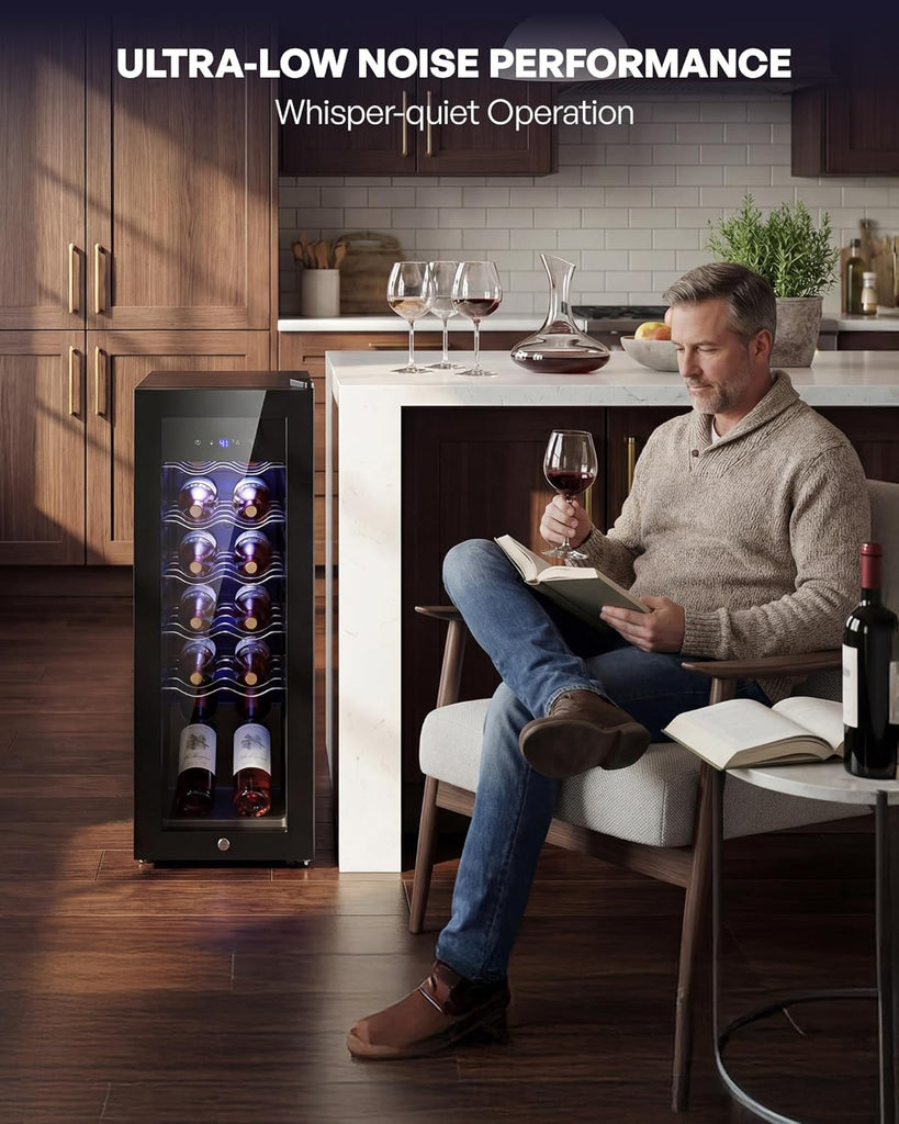 12 Bottle Compressor Wine Cooler Refrigerator, Freestanding Wine Cellar with Gla