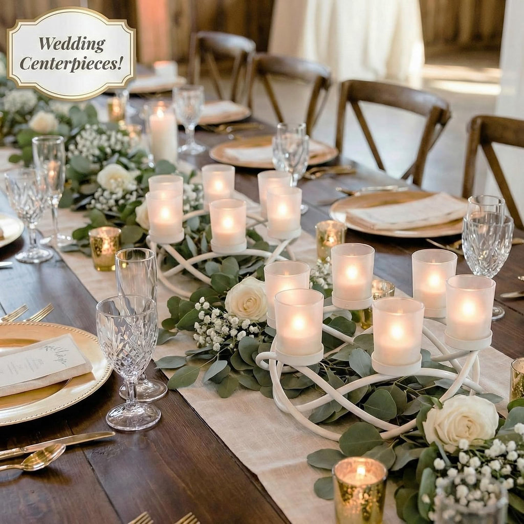 Tealight Candle Holder Centerpieces for Wedding Decor, White | Wedding & Event Centerpiece, Round Wrought Iron 6