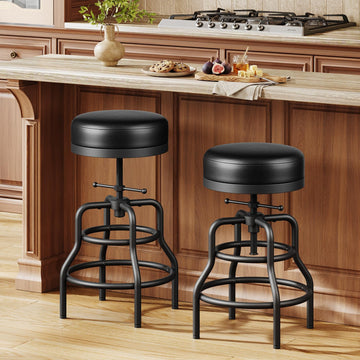 22-29 Inch Adjustable Height Industrial Swivel Bar Stools Set of 2