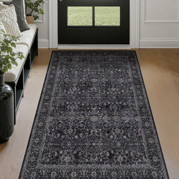 Vintage Dark 3x5 Entryway Rug Indoor Foyer, Earth Tone Farmhouse Throw Rug Bathroom, Machine Washable Non Slip Thin