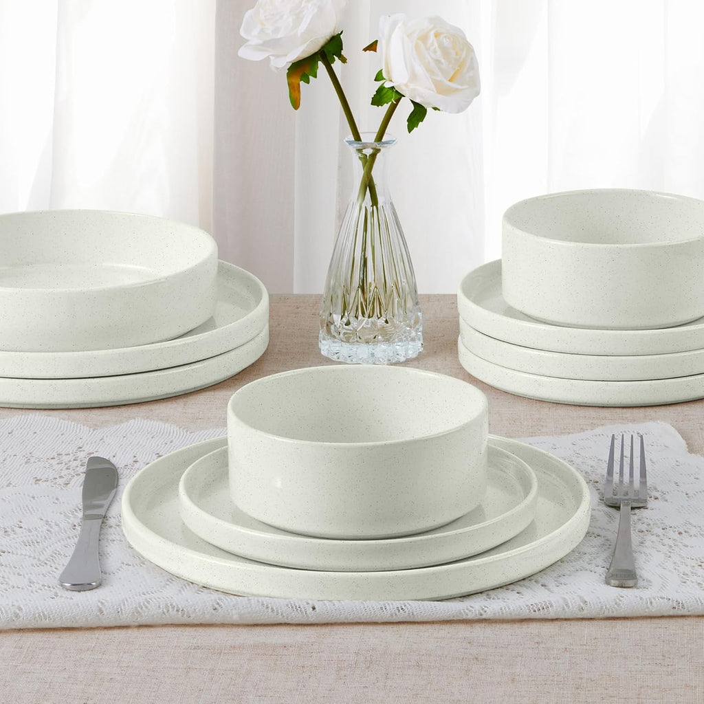 Dinnerware Sets for 8, 24-Piece Stoneware Plates and Bowls Set, Modern Kitchen Dinning Dishware