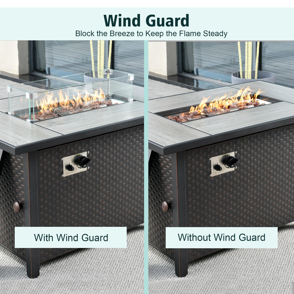 23x7x5.5 Fire Pit Glass Flame Wind Guard, Thick Tempered Glass Rectanglar FirePit Flame Shield with Aluminium