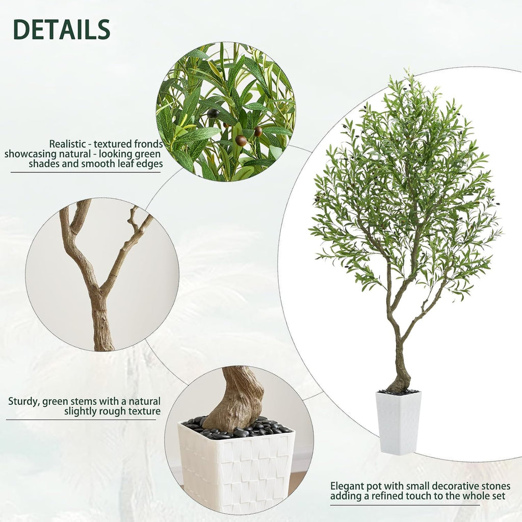Olive Trees Artificial Indoor 8FT Tall Faux Olive Plants Silk Plant with White Planter, Artificial Plants Home Office