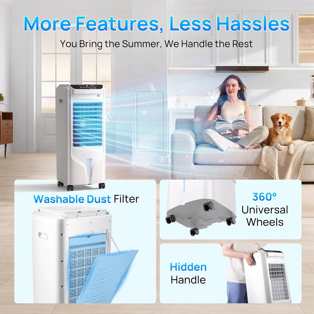 Swamp Cooler, 1800 CFM Windowless Portable Air Conditioner with 4.2 Gal Water Tank,120° Swing, 12H Timer, 3 Modes