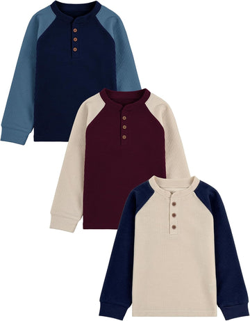 3 Pack Toddler Boys Waffle Long Sleeve Henley Shirt Toddler Long Sleeve Shirt Fall Toddler Boy Clothes