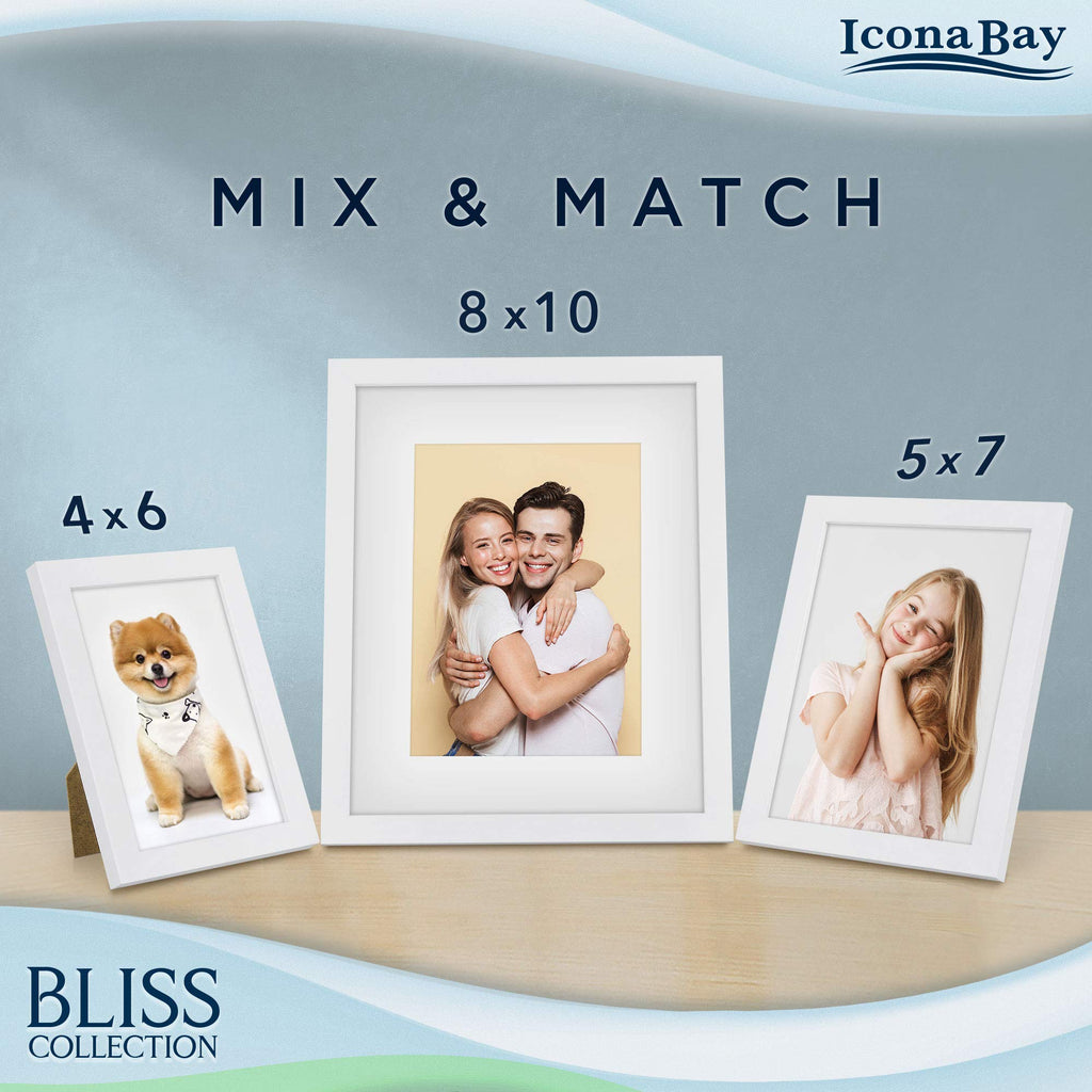 8x10 Picture Frames with Removable Mat to 5x7 Image - White, 12 Pack - Modern Style Engineered Wood Frames Table Top